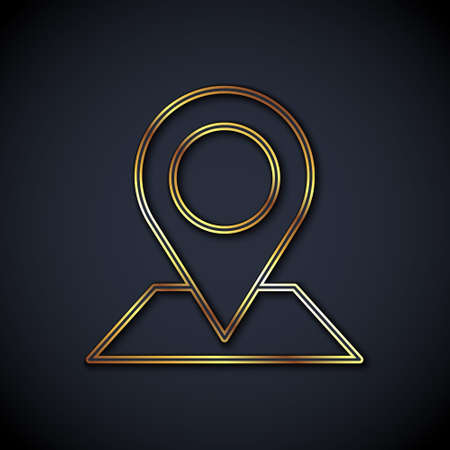 Gold line Location icon isolated on black background. Vectorのイラスト素材