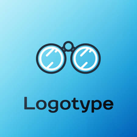 Line Binoculars icon isolated on blue background. Find software sign. Spy equipment symbol. Colorful outline concept. Vector Illustrationのイラスト素材