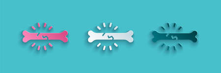 Paper cut Bone pain icon isolated on blue background. Orthopedic medical. Disease of the joints and bones, arthritis. Paper art style. Vectorのイラスト素材