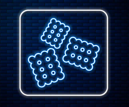 Glowing neon line Cracker biscuit icon isolated on brick wall background. Sweet cookie. Vector Illustrationのイラスト素材