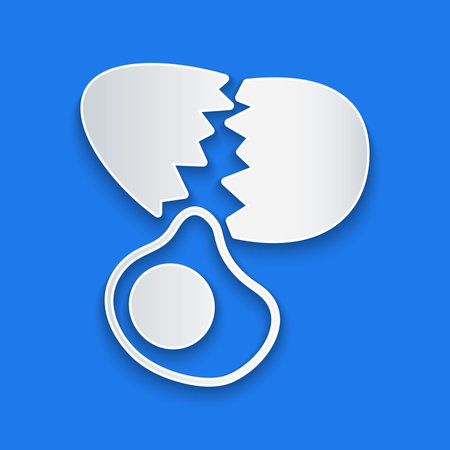 Paper cut Broken egg icon isolated on blue background. Happy Easter. Paper art style. Vectorのイラスト素材