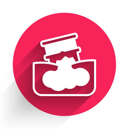 White Barrel oil leak icon isolated with long shadow. Red circle button. Vectorのイラスト素材