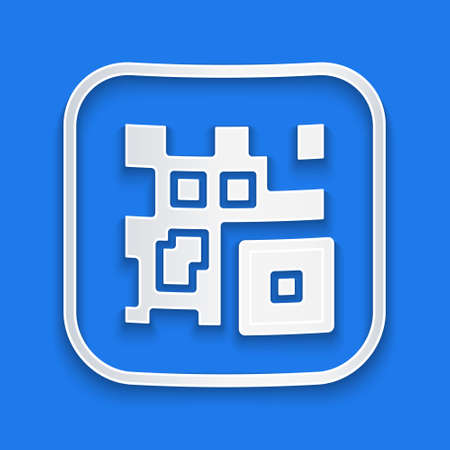 Paper cut QR code sample for smartphone scanning icon isolated on blue background. Paper art style. Vectorのイラスト素材