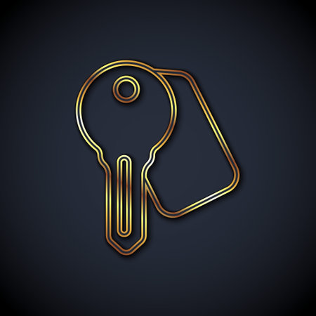 Gold line Hotel door lock key icon isolated on black background. Vectorのイラスト素材