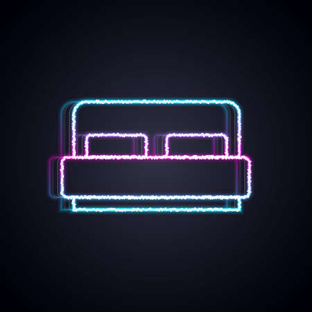Glowing neon line Hotel room bed icon isolated on black background. Vectorのイラスト素材