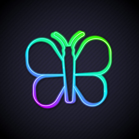 Glowing neon line Butterfly icon isolated on black background. Vectorのイラスト素材