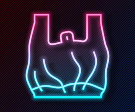 Glowing neon line Say no to plastic bags poster icon isolated on black background. Disposable cellophane and polythene package prohibition sign. Vectorのイラスト素材