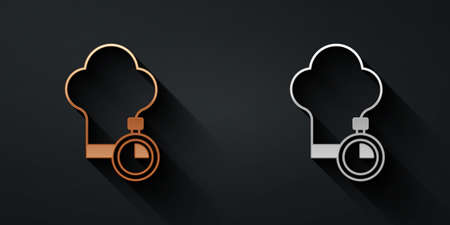 Gold and silver Chef hat icon isolated on black background. Cooking symbol. Cooks hat. Long shadow style. Vectorのイラスト素材