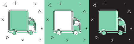 Set Delivery cargo truck vehicle icon isolated on white and green, black background. Vector