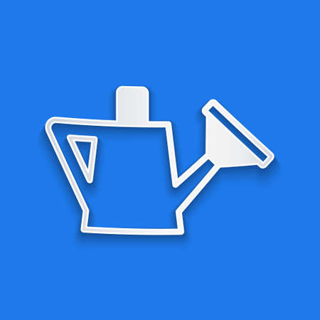 Paper cut Watering can icon isolated on blue background. Irrigation symbol. Paper art style. Vectorのイラスト素材