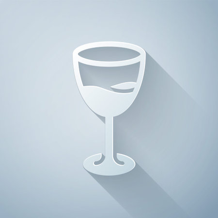 Paper cut Wine glass icon isolated on grey background. Wineglass sign. Paper art style. Vectorのイラスト素材