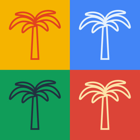 Pop art line Tropical palm tree icon isolated on color background. Coconut palm tree. Vectorのイラスト素材