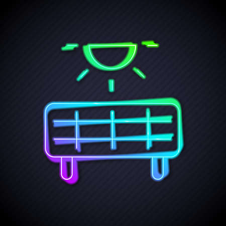 Glowing neon line Solar energy panel icon isolated on black background. Vectorのイラスト素材