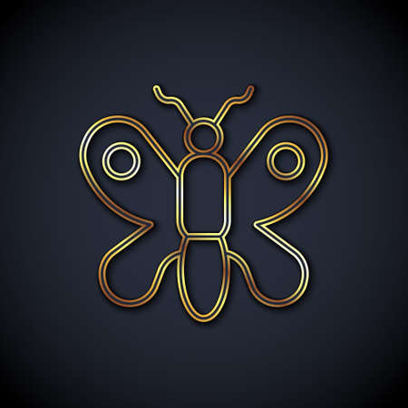 Gold line Butterfly icon isolated on black background. Vectorのイラスト素材