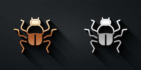 Gold and silver Beetle bug icon isolated on black background. Long shadow style. Vectorのイラスト素材
