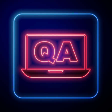 Glowing neon Speech bubbles with Question and Answer icon isolated on black background. Q and A symbol. FAQ sign. Chat speech bubble and chart. Vectorのイラスト素材