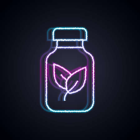 Glowing neon line Fertilizer bottle icon isolated on black background. Vectorのイラスト素材