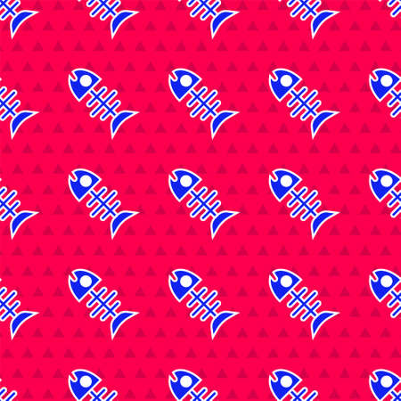 Blue Dead fish icon isolated seamless pattern on red background. Vectorのイラスト素材