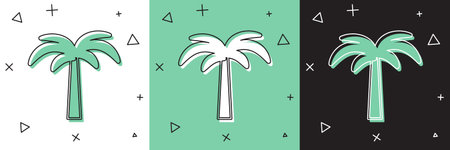 Set Tropical palm tree icon isolated on white and green, black background. Coconut palm tree. Vectorのイラスト素材