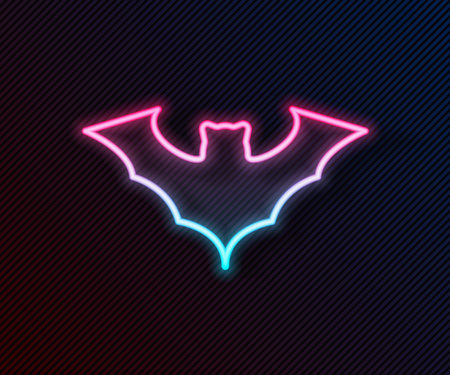 Glowing neon line Flying bat icon isolated on black background. Vector