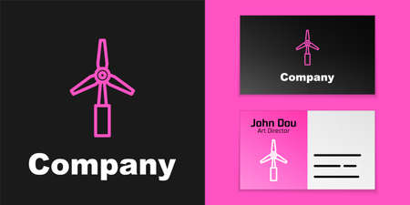 Pink line Wind turbine icon isolated on black background. Wind generator sign. Windmill for electric power production.   design template element. Vectorのイラスト素材