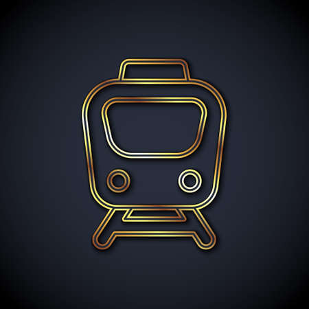 Gold line Train icon isolated on black background. Public transportation symbol. Subway train transport. Metro underground. Vectorのイラスト素材