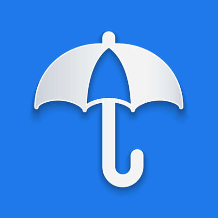Paper cut Classic elegant opened umbrella icon isolated on blue background. Rain protection symbol. Paper art style. Vectorのイラスト素材