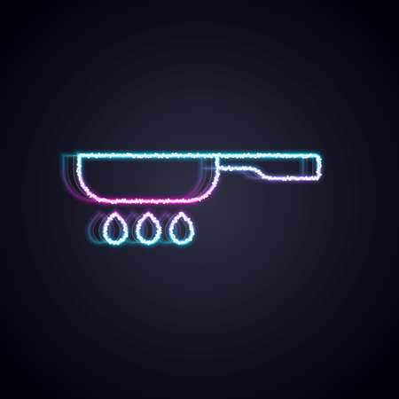 Glowing neon line Frying pan icon isolated on black background. Fry or roast food symbol. Vectorのイラスト素材