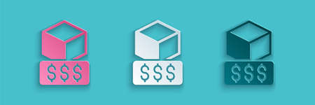 Paper cut 3D printer services icon isolated on blue background. 3d printing. Paper art style. Vectorのイラスト素材