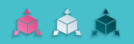 Paper cut Isometric cube icon isolated on blue background. Geometric cubes solid icon. 3D square sign. Box symbol. Paper art style. Vectorのイラスト素材