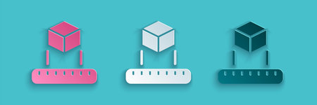 Paper cut Isometric cube icon isolated on blue background. Geometric cubes solid icon. 3D square...