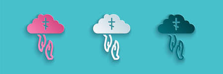 Paper cut Gods helping hand icon isolated on blue background. Religion, bible, christianity concept. Divine help. Paper art style. Vectorのイラスト素材