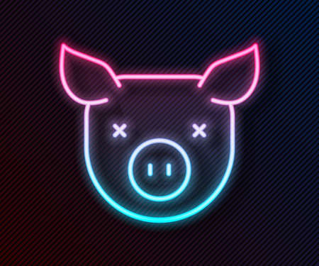 Glowing neon line Pig icon isolated on black background. Animal symbol. Vectorのイラスト素材