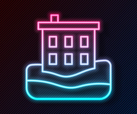 Glowing neon line House flood icon isolated on black background. Home flooding under water. Insurance concept. Security, safety, protection, protect concept. Vectorのイラスト素材