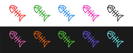 Set line Dead fish icon isolated on black and white background. Vectorのイラスト素材
