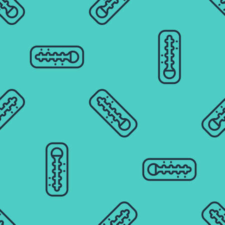 Black line Meteorology thermometer measuring heat and cold icon isolated seamless pattern on green background. Thermometer equipment showing hot or cold weather. Vectorのイラスト素材