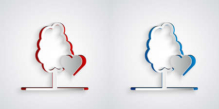 Paper cut Volunteer team planting trees icon isolated on grey background. Represents ecological protection, protecting plants and trees. Paper art style. Vectorのイラスト素材