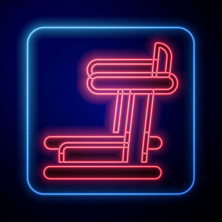 Glowing neon Treadmill machine icon isolated on black background. Vectorのイラスト素材