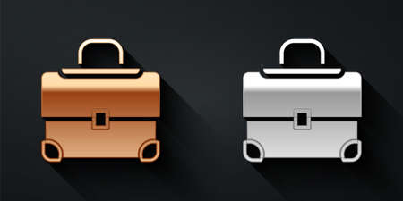 Gold and silver Briefcase icon isolated on black background. Business case sign. Business portfolio. Long shadow style. Vectorのイラスト素材