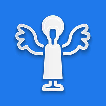 Paper cut Angel icon isolated on blue background. Paper art style. Vectorのイラスト素材
