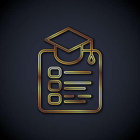 Gold line Online education and graduation icon isolated on black background. Online teacher on monitor. Webinar and video seminar learning. Vectorのイラスト素材