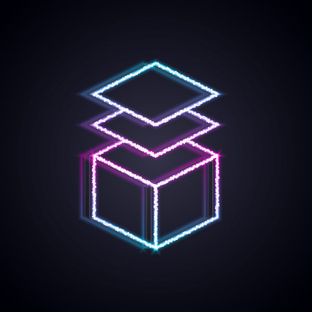 Glowing neon line Layers icon isolated on black background. Vectorのイラスト素材