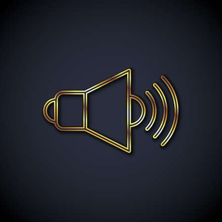 Gold line Speaker volume, audio voice sound symbol, media music icon isolated on black background. Vectorのイラスト素材