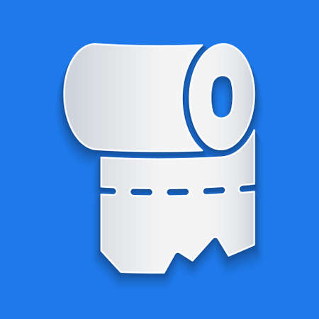 Paper cut Toilet paper roll icon isolated on blue background. Paper art style. Vectorのイラスト素材