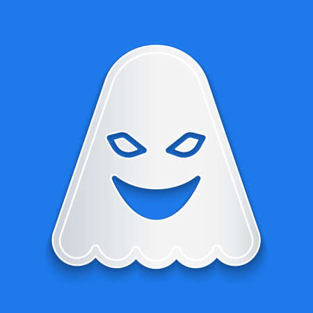 Paper cut Ghost icon isolated on blue background. Paper art style. Vectorのイラスト素材