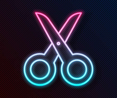 Glowing neon line Scissors icon isolated on black background. Cutting tool sign. Vector Illustrationのイラスト素材