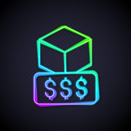 Glowing neon line 3D printer services icon isolated on black background. 3d printing. Vector