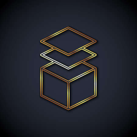 Gold line Layers icon isolated on black background. Vectorのイラスト素材