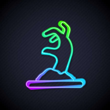 Glowing neon line Zombie hand icon isolated on black background. Arm monster dead. Happy Halloween party. Vectorのイラスト素材