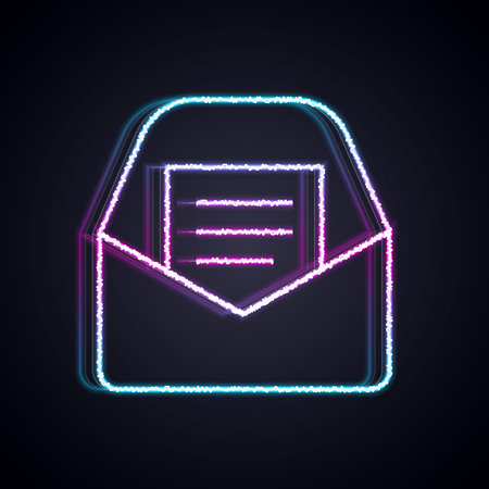 Glowing neon line Mail and e-mail icon isolated on black background. Envelope symbol e-mail. Email message sign. Vectorのイラスト素材